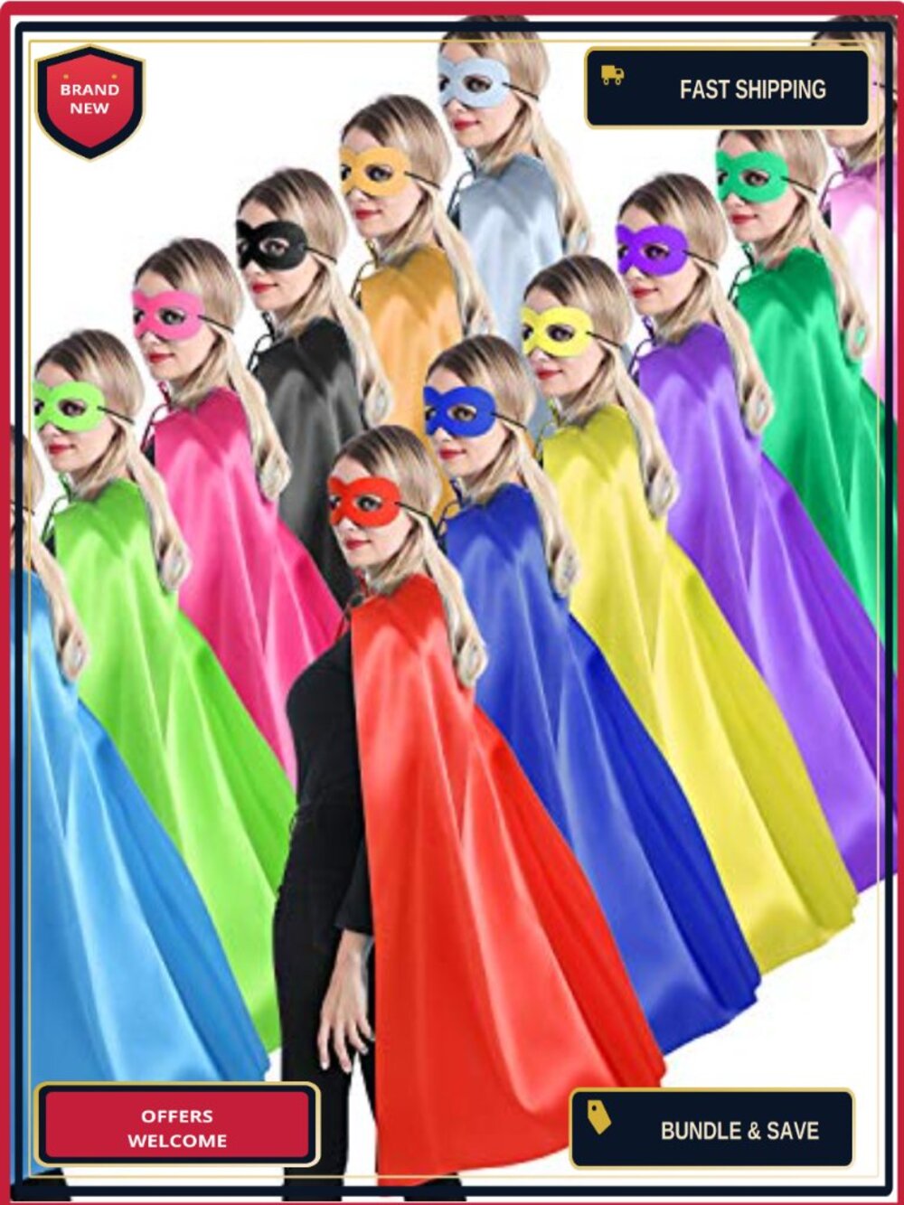 Adult Superhero Capes & Masks Set - 12-Piece Costume Capes for Team Spirit,